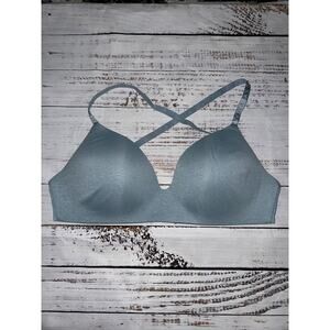 Victoria’s Secret T-Shirt Wireless Bra Blue 34DD Logo Strap